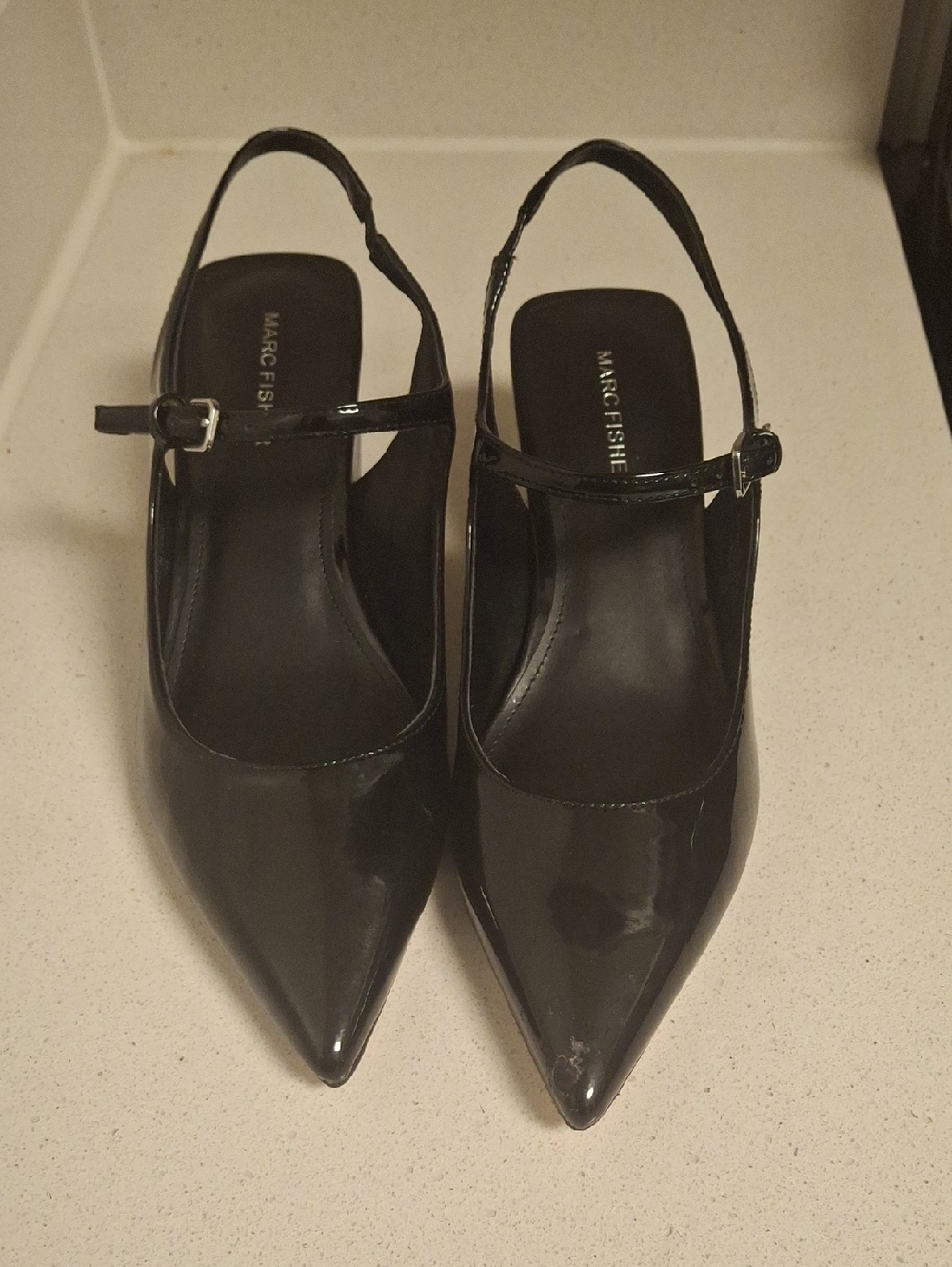 Marc Fisher Black Patent Pointed Slingback Heels